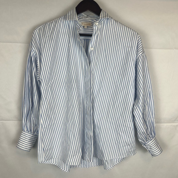 Ann Mashburn Tops - Ann Mashburn Mandarin Paulina Button Up Blue Striped Shirt